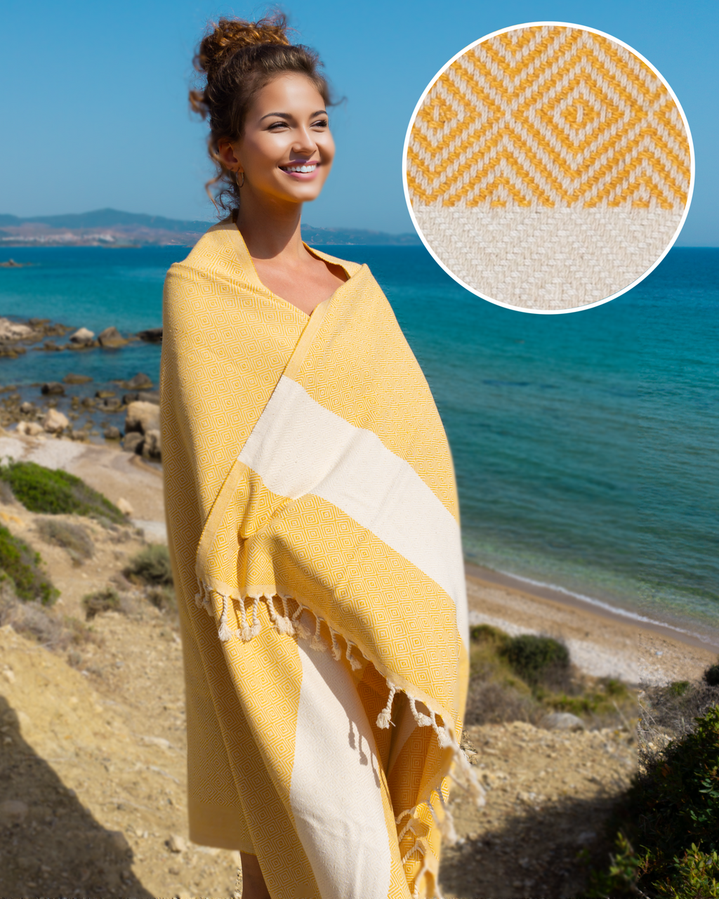 DIAMANT Hammam Towel – Yellow – Beach Towel, Multi‑Use Throw-0