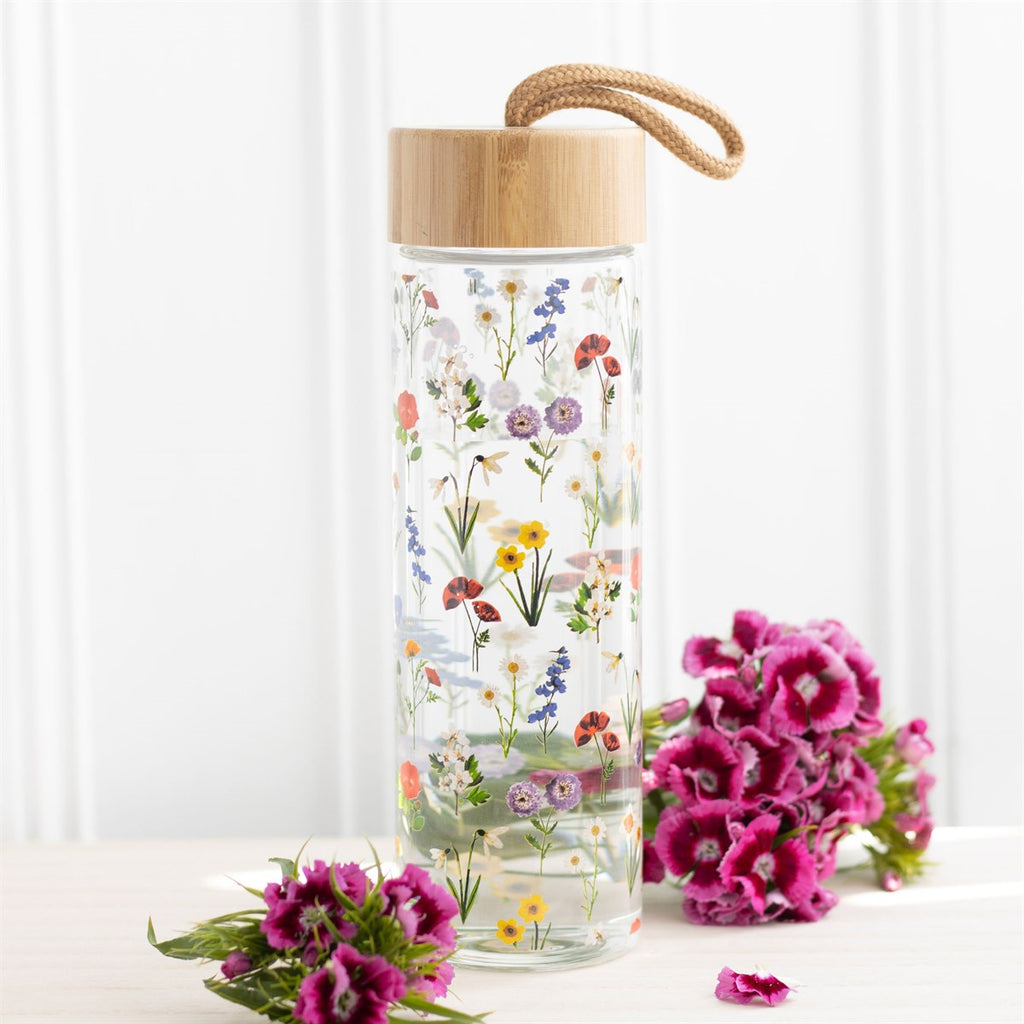 Wildflower Glass & Bamboo Water Bottle – 500ml Nature‑Inspired Design-0