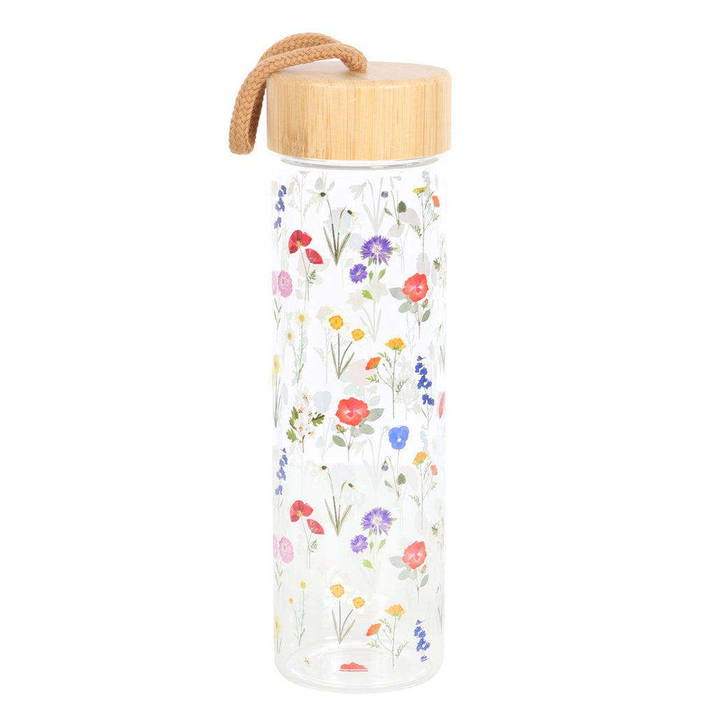 Wildflower Glass & Bamboo Water Bottle – 500ml Nature‑Inspired Design-3